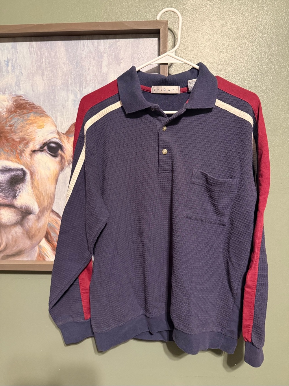 Navy Long Sleeve Knit Polo | Retro Colorblock Rugby Top
